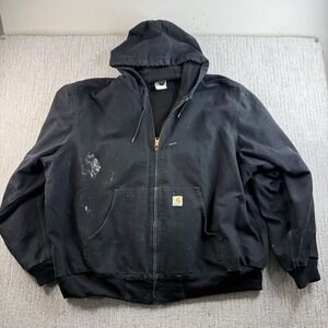 Vintage Carhartt Jacket J131 BLK Men's Size 3XL Canvas Hooded Made In USA